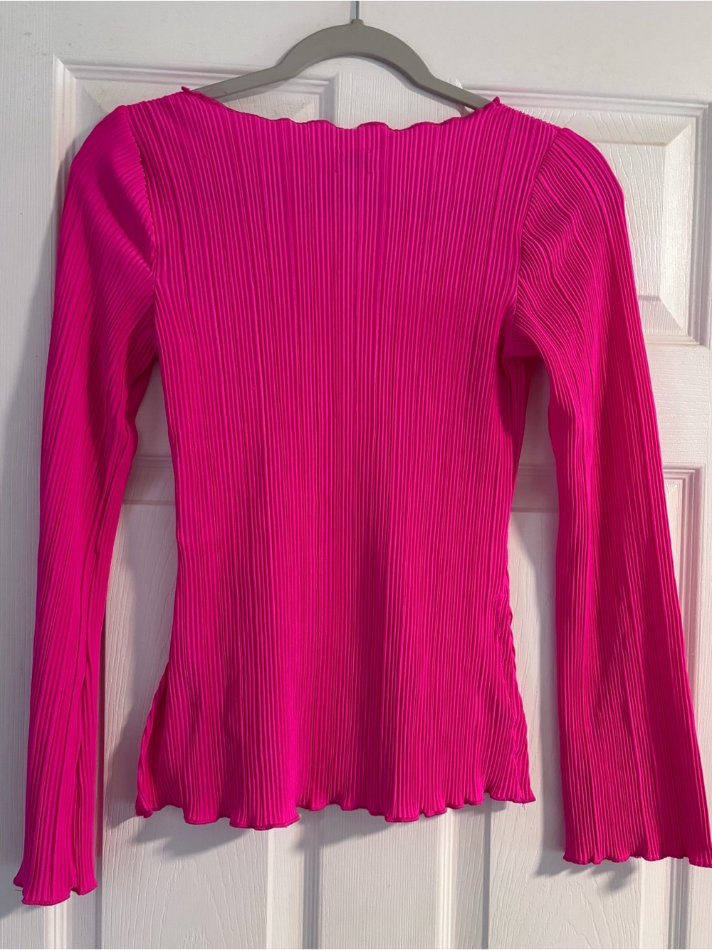 a new day Ribbed Pleated Long-Sleeve Top in Hot Pink